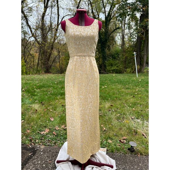 Vintage Dresses & Skirts - column dress formal gold damask 1960s